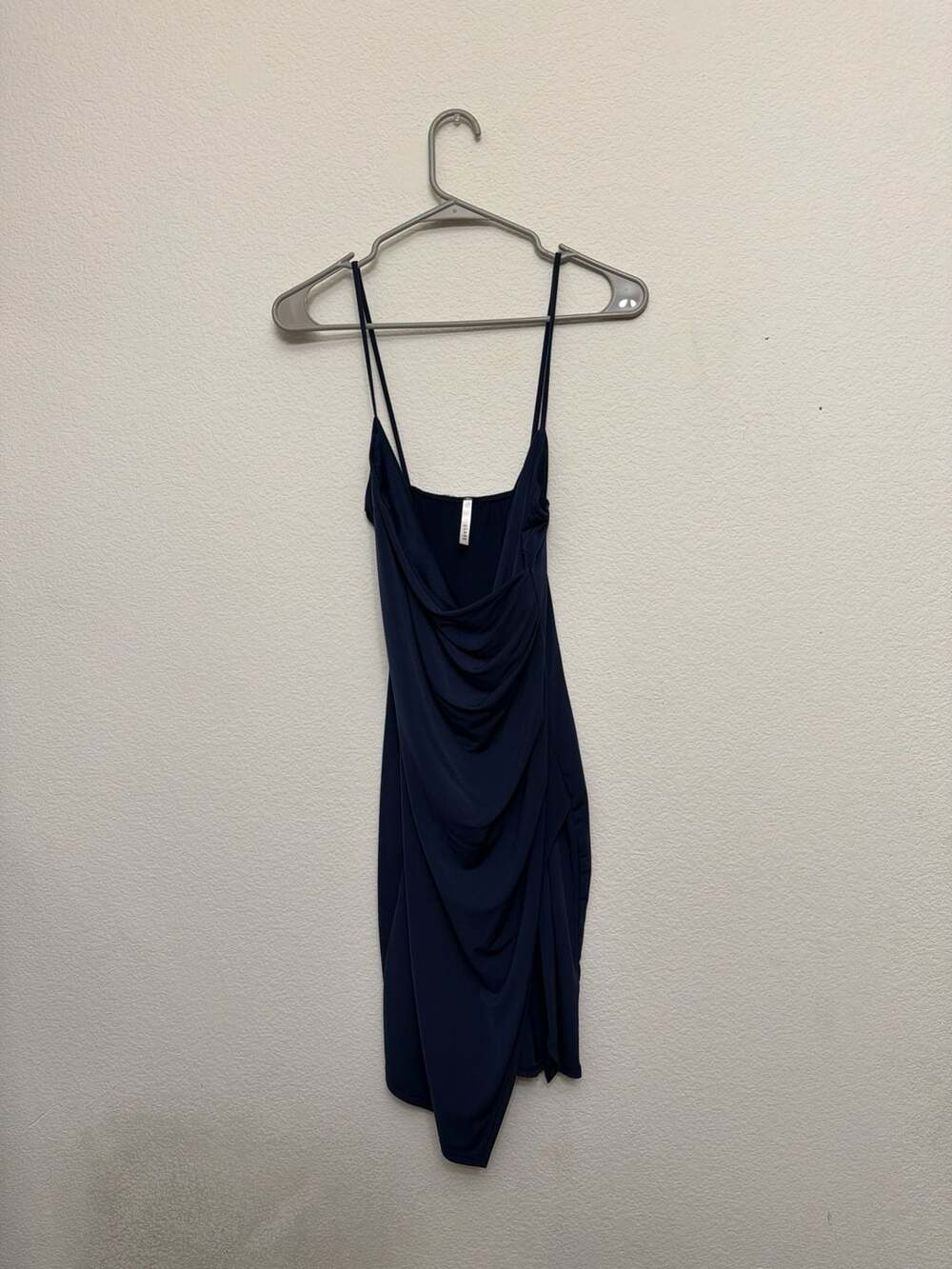 Glare Navy Blue Cowl Neck Ruching Mini Dress